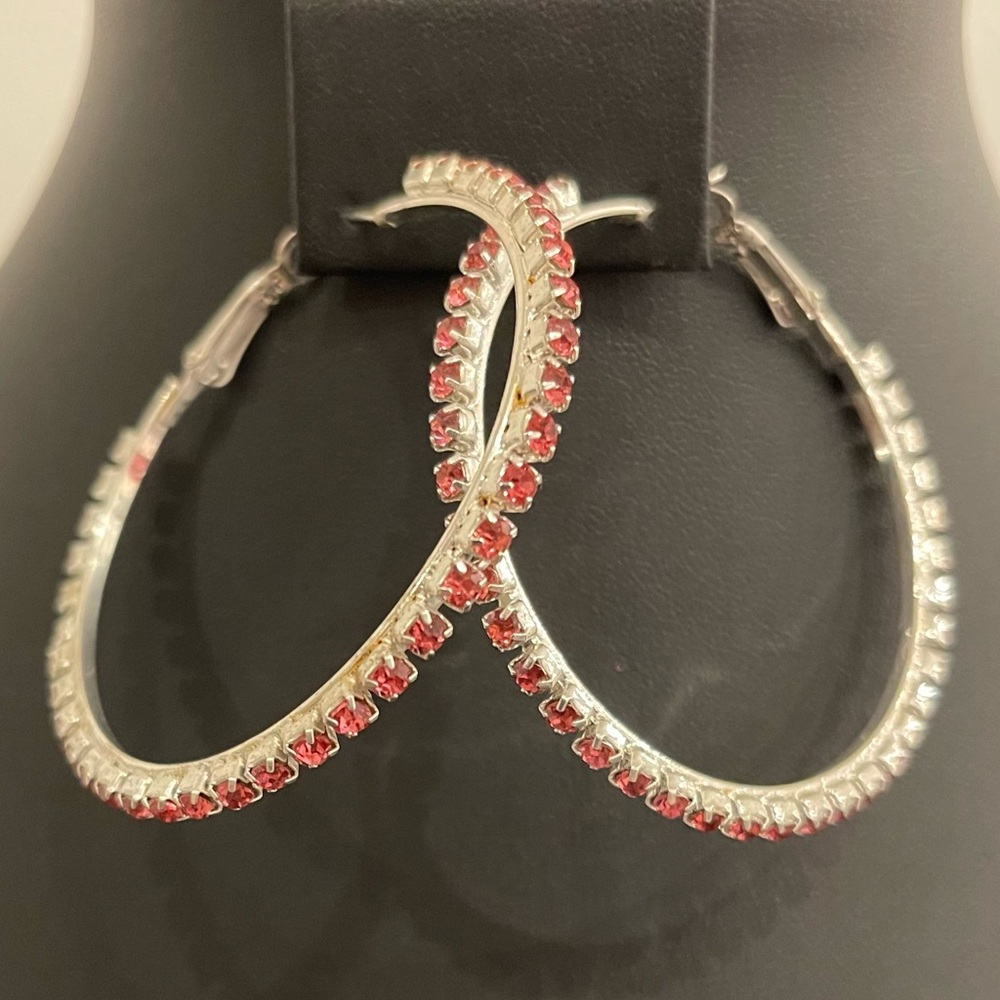 SparklyFaux Pink Diamond Hoop Earrings Bling Bling Gems